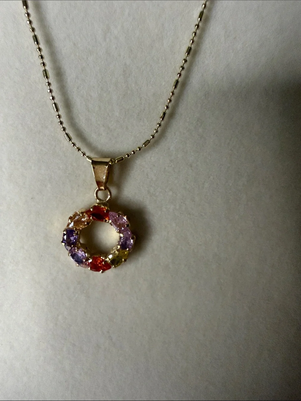 18k Triple Gold Plated Multicolor Crystal Circle Pendant Necklace
